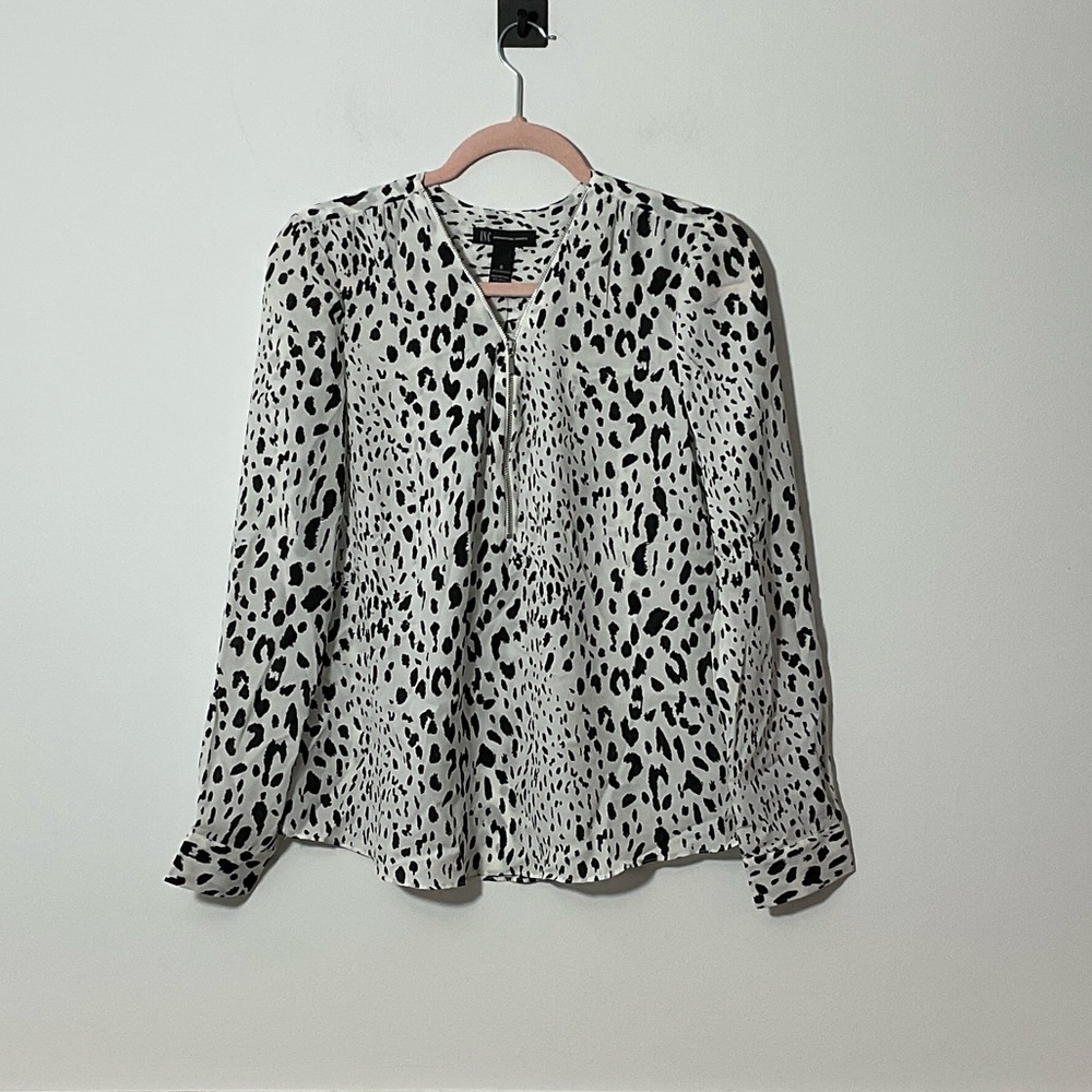 INC International Concepts Black and White Animal Print Blouse